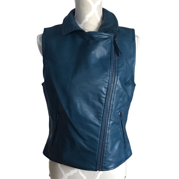 ✨Sold✨Faux Leather Zip Up Vest Med Joe Fresh Stone Blue In Colour - Picture 6 of 12